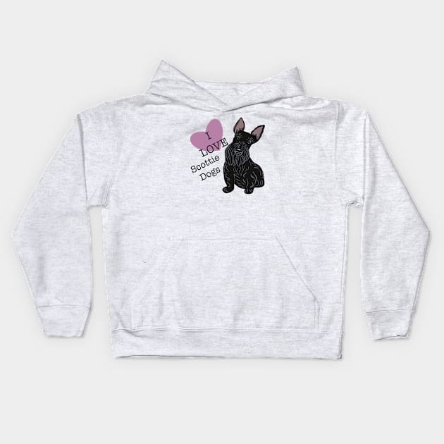 I love Scottie Dogs Valentine Kids Hoodie by Janpaints